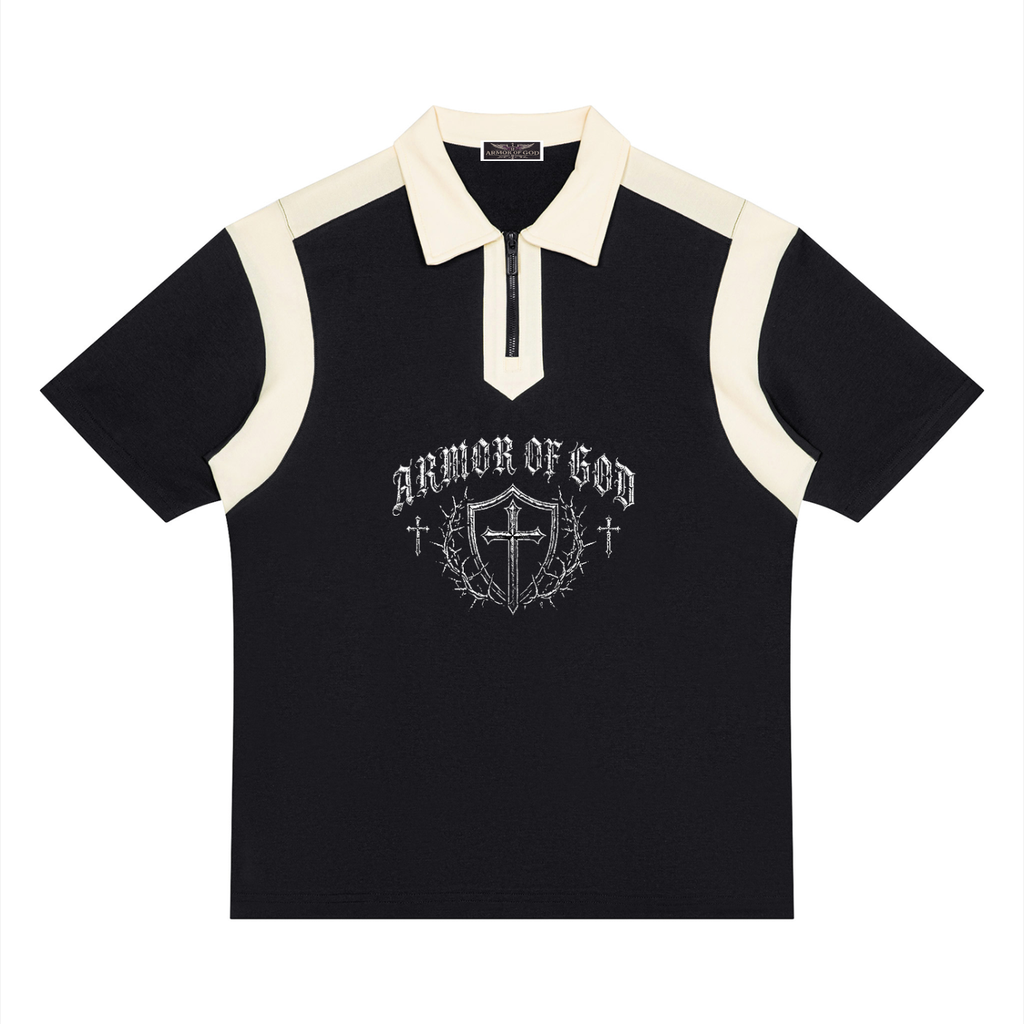 Unisex Color Block Quarter Zip Polo Shirt