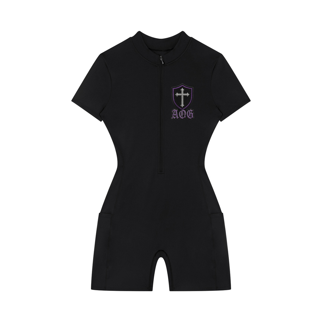 Women's Quarter-Zip Short Sleeve Romper