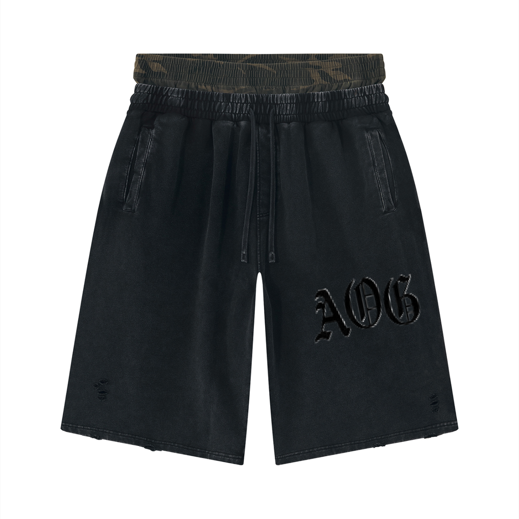 Unisex Vintage Wash Distressed Wide Leg Shorts
