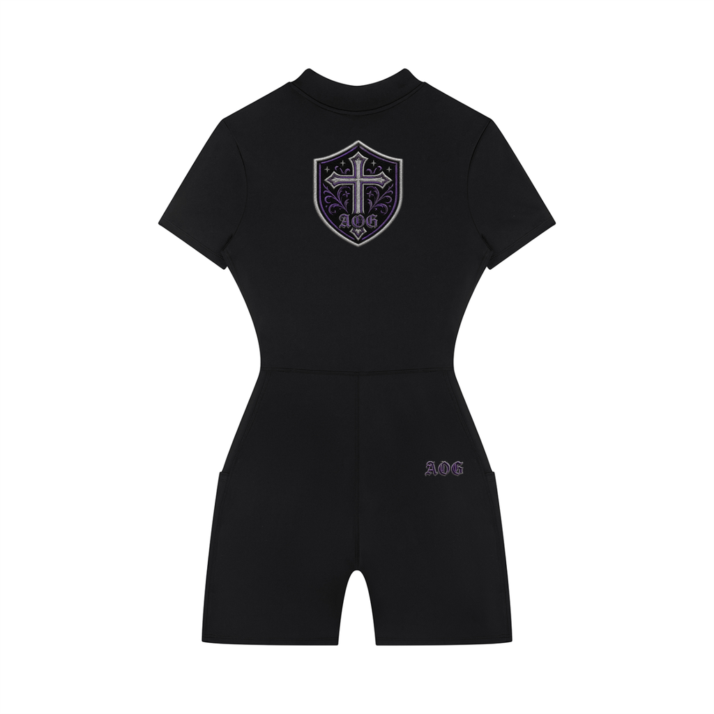Women's Quarter-Zip Short Sleeve Romper